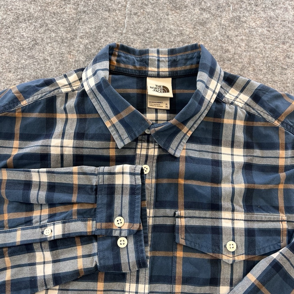 The North Face Men's Heavy Flannel Button Size XL Blue & Gold Plaid Pattern